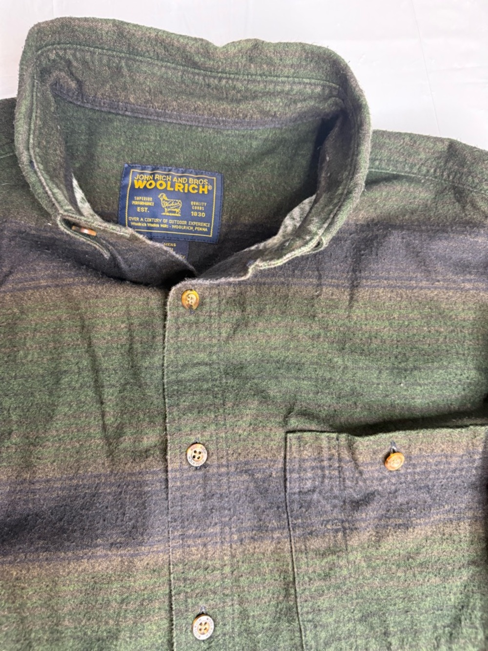 Woolrich Flannel Shirt Mens XXL Green Plaid Button Up Heavy Cotton